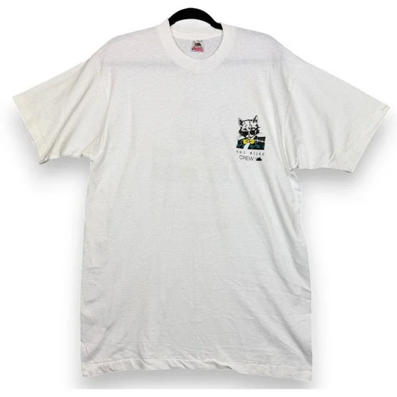 Vintage 1990 Tomkats Catering T Shirt L White Sgt Bilko Film Crew Promo Cat - Picture 2 of 14